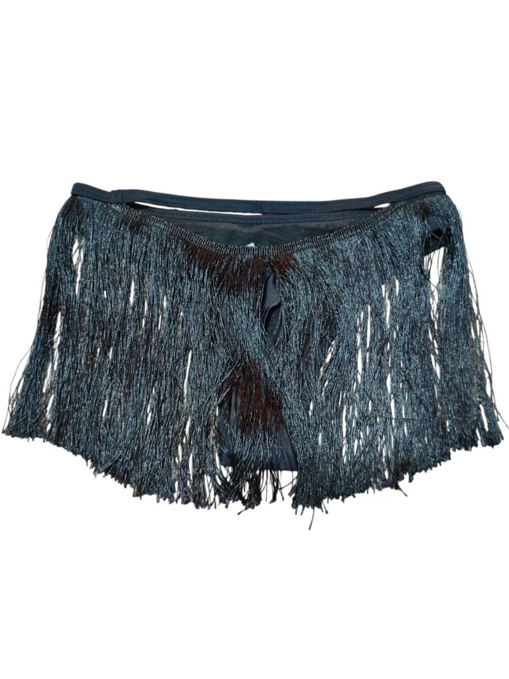 Black Fringe Bikini Bottom Size XS Cutout Cheeky Swimwear Festival Dance Sexy - Picture 10 of 12